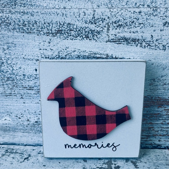 *Buffalo Check Cardinal Memories Block Shelf Sitter - Picture 9 of 13